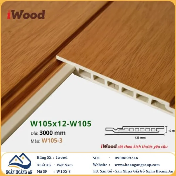 Tấm Ốp Tường Ốp Trần Nano Giả Gỗ Hèm U Iwood W105-3